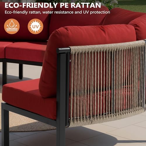 9 Piece Aluminum Outdoor Sectional Sofa Set, Curved Sofa - Image 4