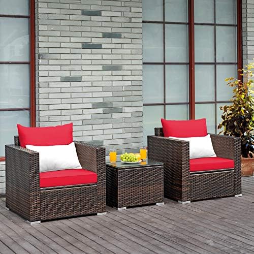 Tangkula 3 Pieces Patio Furniture Set, Outdoor Conversation Rattan Furniture - Image 3