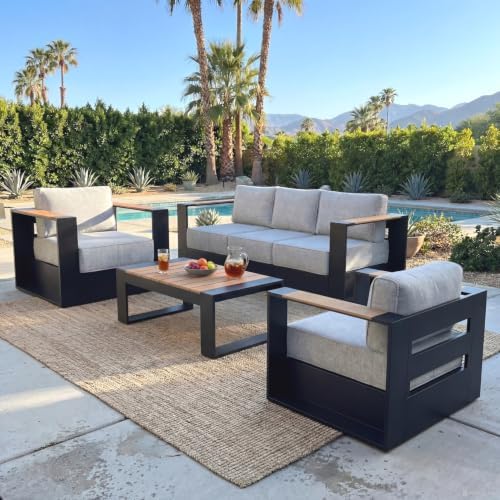 4-Piece Luxury Aluminum Patio Furniture Set, Oversized Outdoor Conversation Set by Vakollia