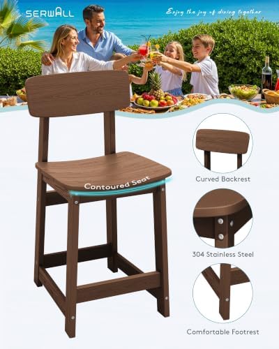 SERWALL Outdoor HDPE Counter-Height Bar Stools Set of 2 - Image 4