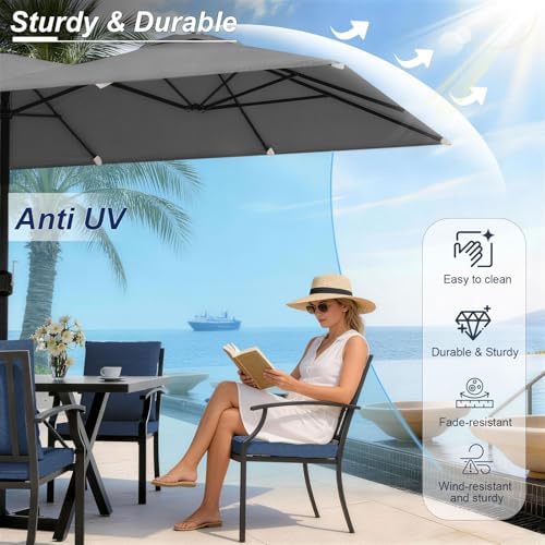 10 Pieces Patio Dining Set, Metal Outdoor Furniture Set Includes 13.6FT Grey - Image 3
