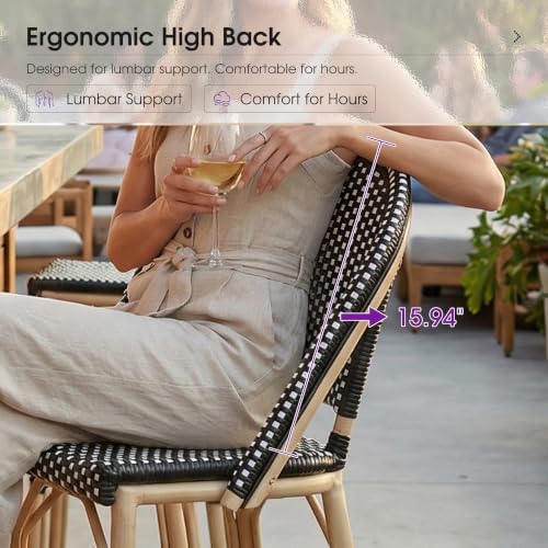 PURPLE LEAF Patio French Counter Stool Set of 2 Champagne Frame Black Woven - Image 3