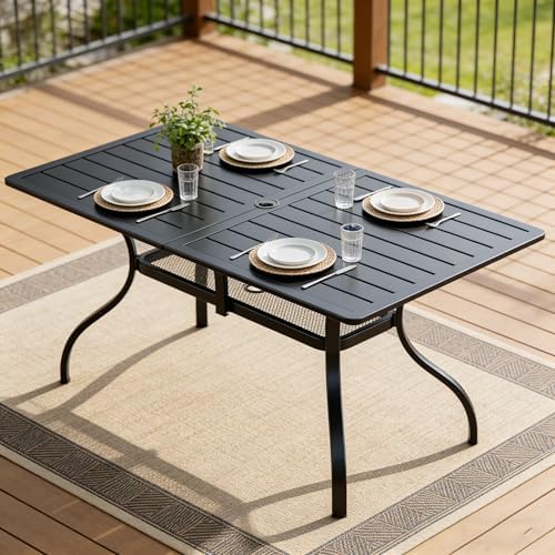 SUNCROWN 60"x37" Black Patio Outdoor Dining Table Metal Steel Slat Rectangular - Image 2