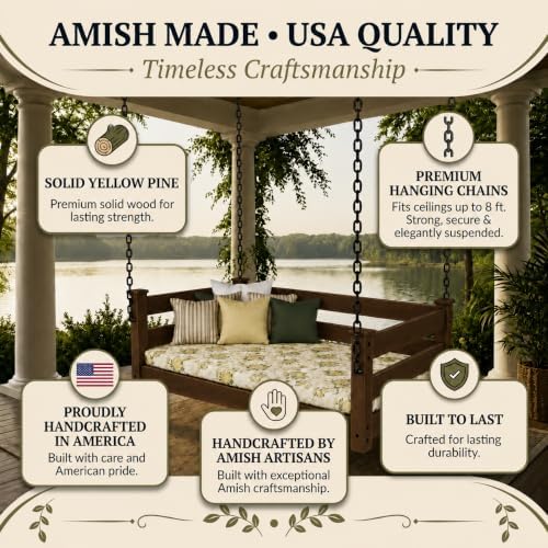Amish Made Coffee Twin Bed Hanging Daybed Made in USA - Image 5