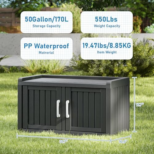 2-Tier Storage Bench, Waterproof UV-Resistant Outdoor Shoe Storage Cabinet - Image 2