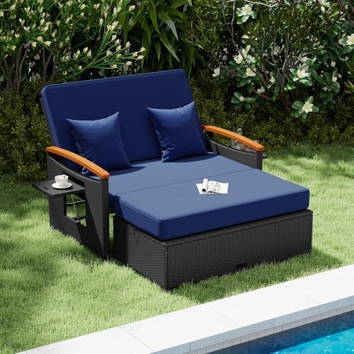 Tangkula Patio Rattan Daybed, Outdoor Wicker Loveseat - Image 3