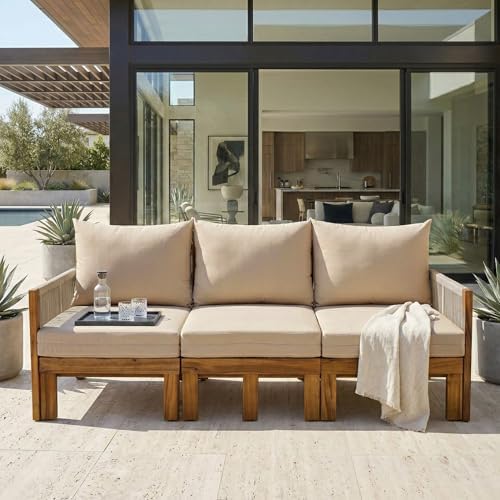 Outdoor Daybed Sofa Bed 3-Seater Acacia Wood Patio Sleeper - Image 2