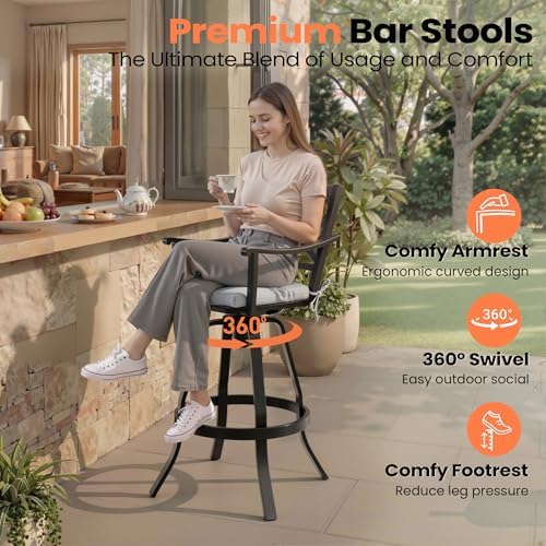 30" Outdoor Swivel Bar Stools Set of 2, Aluminum Bar Height Chairs - Image 4