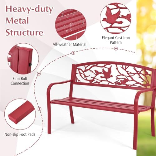Tangkula Metal Outdoor Garden Bench Park Bench, Patio Bench - Image 6