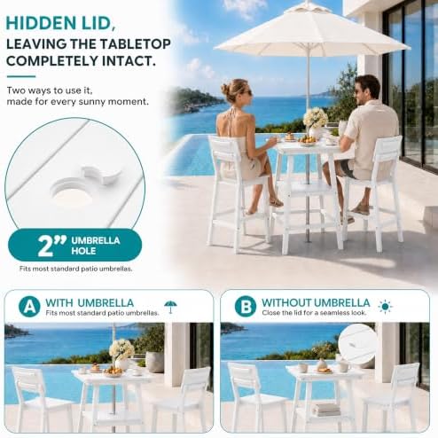 Outdoor Bar Stools Set of 2, All-Weather HDPE Tall Balcony - Image 6