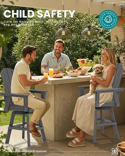 SERWALL Swivel Adirondack Barstools Set of 2, HDPE Outdoor Swivel Bar Chairs - Image 6