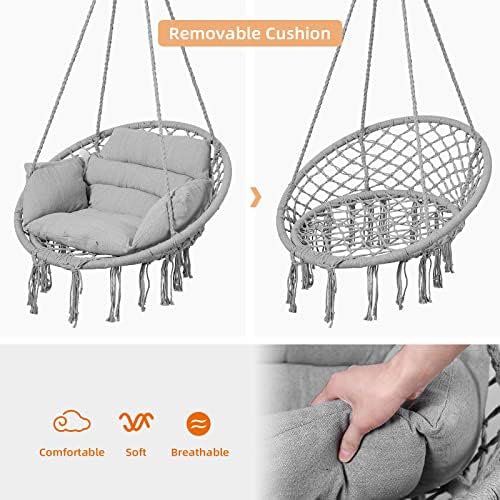 Goutime Hammock Swing Chair Macrame Boho Hanging Chairs Light Grey - Image 6