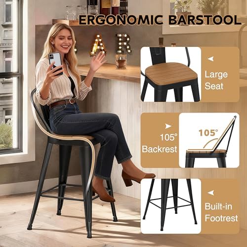 Metal Bar Stools Set of 4 Counter Height Chairs - Image 6
