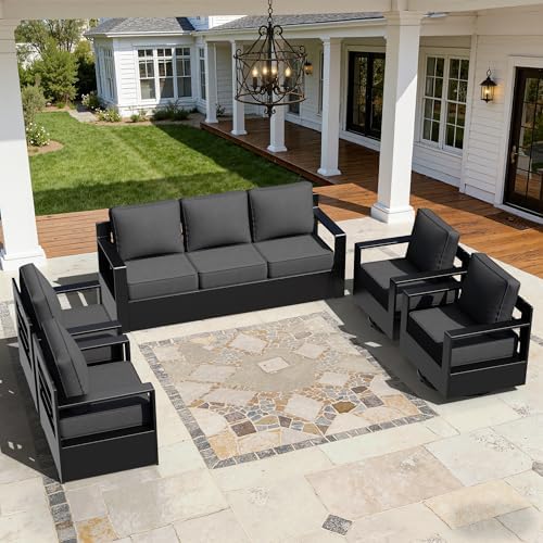 Outdoor Aluminum Furniture Set, 5-Piece Patio Conversation Set, 2 Swivel Chairs - Image 7