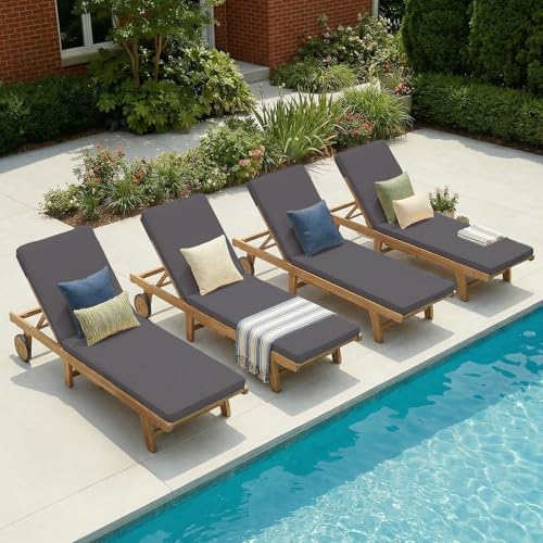 Patiorama Patio Acacia Wood Chaise Lounge Chair of 4, Pool Chair, Dark Grey by Patiorama