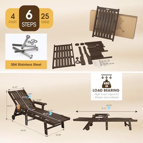 THOEOE Outdoor Chaise Lounge Chair Set of 2, HDPE Pool Lounge Chair - Image 2