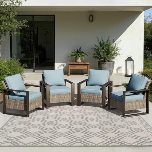 Outdoor Patio Chairs Set, 4 Pieces Wicker Rattan Chairs by Joyside