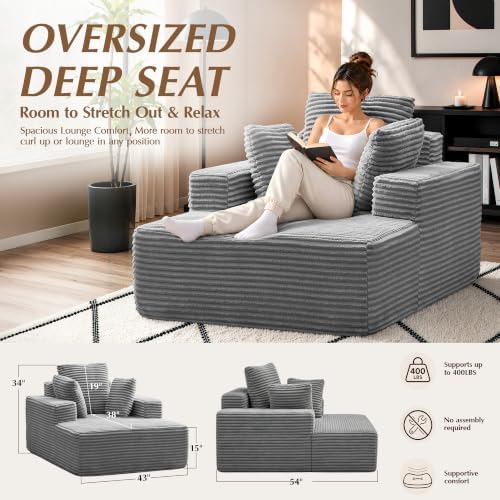 Boneless Couch Chaise Lounge Chair, Plush Corduroy Reading Chair - Image 2