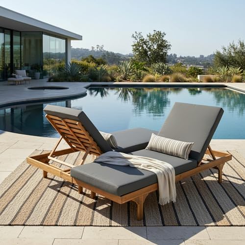 Christopher Knight Home Acacia Wood Chaise Lounge Chair Set of 2, Double/Single - Image 4