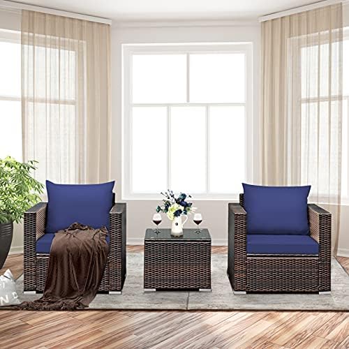 Tangkula 3 Pieces Patio Furniture Set, Outdoor Conversation Rattan Furniture - Image 3