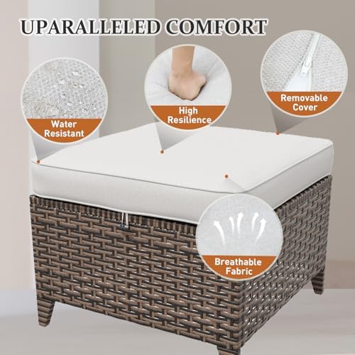 2 Pack Canyon Ridge Wicker Outdoor Ottomans, Patio Ottoman Foot Rest - Image 3