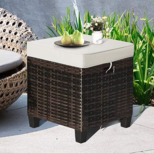 Patio Ottoman Outdoor Rattan Wicker Ottoman Seat, 2 Pieces All Weather - Image 7