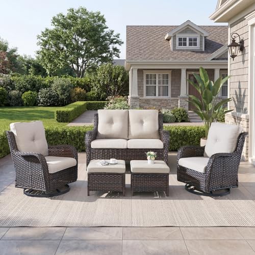 5 Piece Wicker Patio Furniture Set, Outdoor Swivel Rocker Chairs Set of 2 by Belord