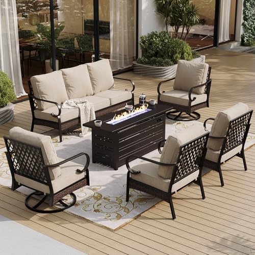 Metal Patio Furniture Set with Fire Pit, 7 Seats by SUNSHINEVALLEY