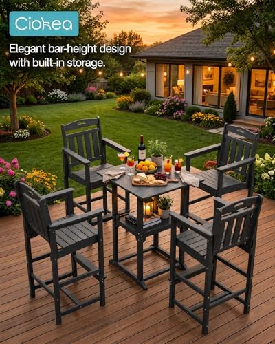 Ciokea 5 Pcs Outdoor Bar Height Table Set, Square High Top Bar Table - Image 7