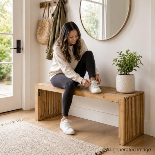SwallowLiving Solid Wood Slatted Bench 40" Farmhouse Entryway Seat - Image 3