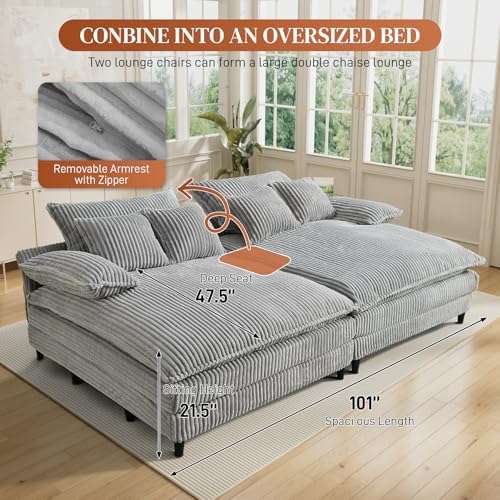 Rophefx 101" Double Chaise Lounge, Adjustable Corduroy Sofa Bed - Image 2