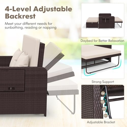 Nightcore Wicker Patio Outdoor Daybed, Outdoor Chaise Lounger w/ 4-Level - Image 5