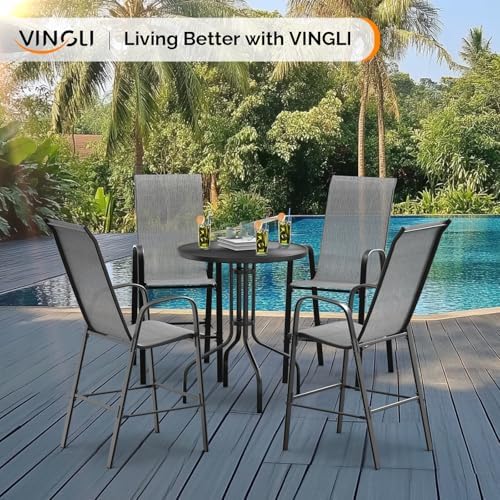 VINGLI Set of 4 Stackable Outdoor Bar Stools – Sling Chairs - Image 2