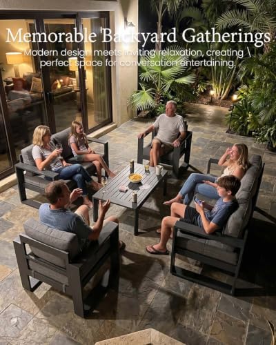 4 Pieces Aluminum Outdoor Patio Furniture Set, Metal Modern Conversation Sofa - Image 2