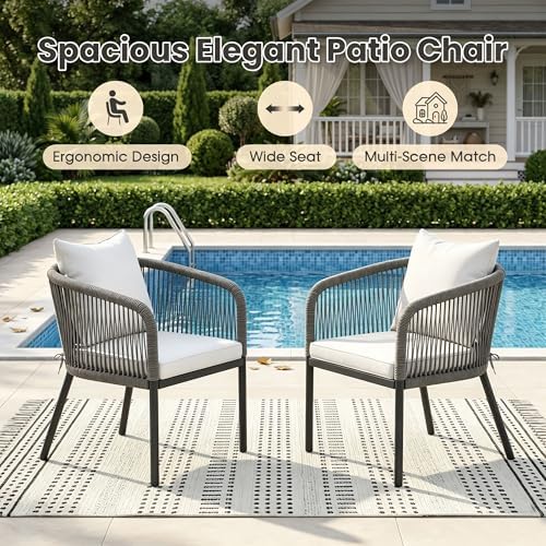 Patio Dining Set, 18.1" Square Table & Grey Cushioned Wicker Chairs - Image 4