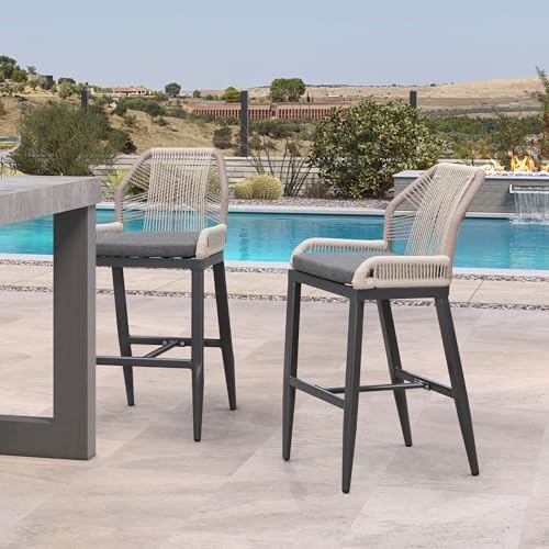 PURPLE LEAF Patio Bar Stool Set of 4 Aluminum Outdoor Rattan Barstools Grey - Image 3