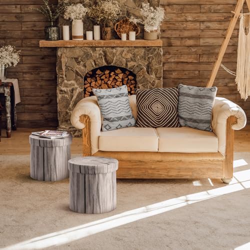 Sorbus Tree Stump Stool, 15 Inch Storage Ottoman & Footrest - Image 4