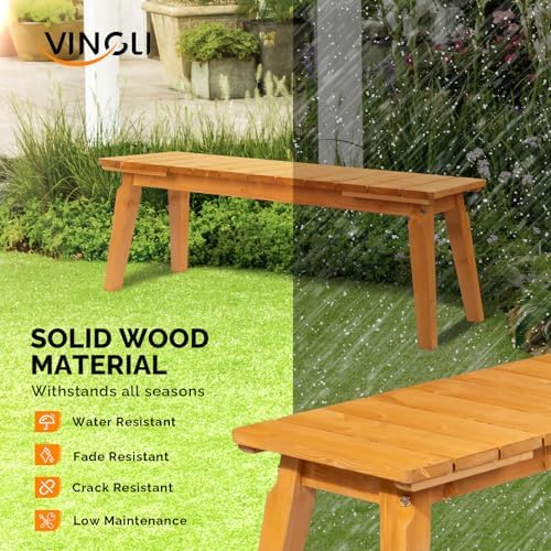 VINGLI Outdoor Wood Bench Set, 2 Piece 46" Natural Garden Bench - Image 4