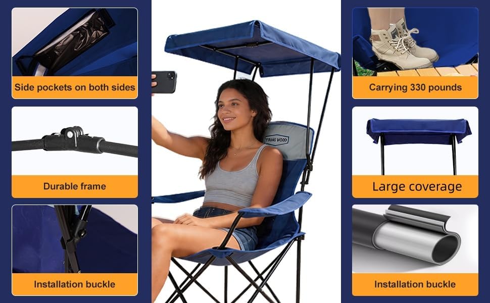 Camping Chair with Canopy, Beach Chair with Shade, Lightweight Oversized - Image 3