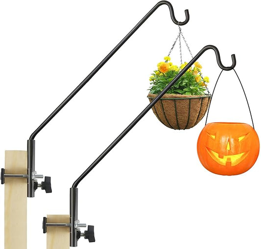 2 Packs Extended Fence Deck Hook Rail Hook Heavy Duty Bird Feeder Hook, 360 Degree Rotary and Length Adjustable Plant Bracket for Bird Feeders Planters Suet Baskets Lanterns Wind Chimes and More