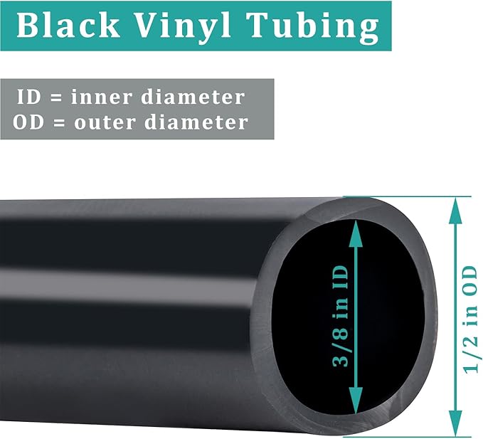 Black Vinyl Tubing 3/8” ID × 1/2” OD - 25 Feet PVC Flexible Plastic Tube Hybrid Hose, Transfer Water Air Oil for Pond Fountain Garden, Non-toxic and BPA free