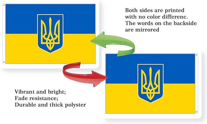 Ukraine Trident Flag 3x5FT Ukrainian Coat of Arms National Polyester Banner With 2 Grommets Fade Resistant Vivid Color For Patriotic Festival Events Party Decoration