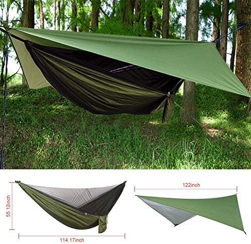 Camping Hammock with Rain Fly Tarp and Mosquito Net Tent Tree Straps, Portable - Image 6