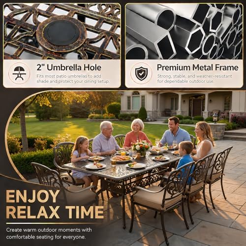 9 Piece Outdoor Dining Set Cast Aluminum Patio Furniture Set, Retro Patio - Image 2