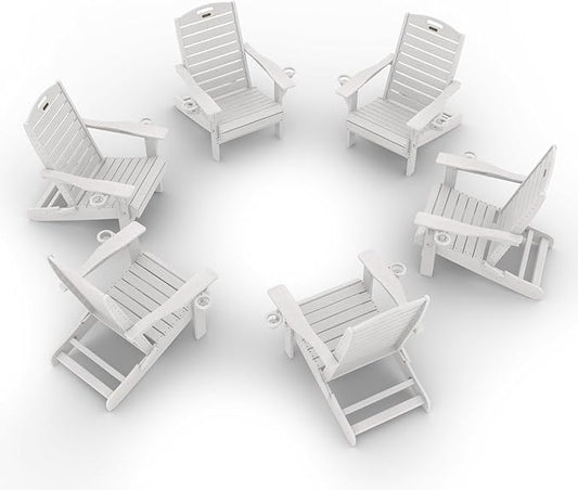 Adirondack Chairs Set of 6, Outdoor Fire Pit Chairs, HDPE All-Weather Adirondack Chairs with Cup Holder, Lawn Chair for Deck, Patio, Garden (White)