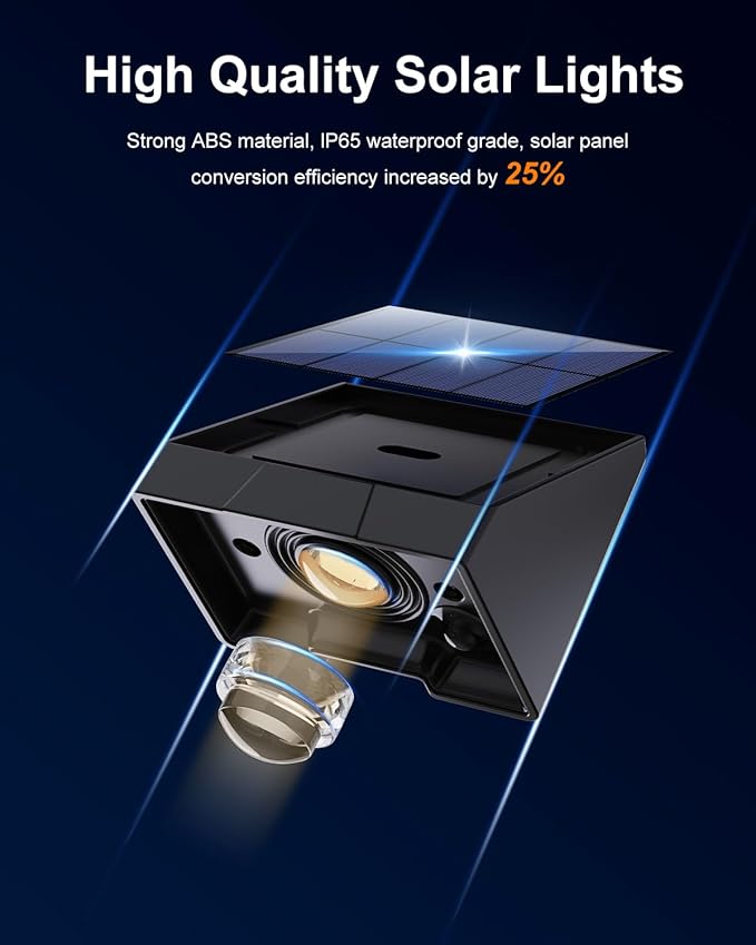 16 Pack Decorative Solar Powered Fence Lights Outdoor Waterproof with Warm White LED Spot Lens, for Outside Wall, Deck, Patio, Yard, Rail, Garage, Pool, Designed for Enhanced Security, Easy Install