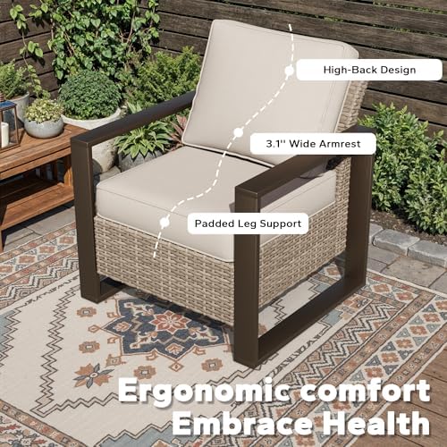 Outdoor Patio Chairs, 5 Pieces Wicker Rattan Furniture Set, 2 Patio Chairs - Image 4