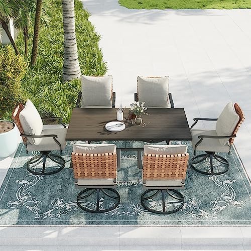Grand patio 7-Pc Outdoor Swivel Dining Set, 6 Gray Chairs + Table - Image 2