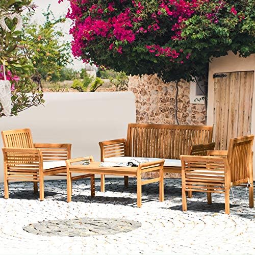 Tangkula 4 Piece Outdoor Acacia Wood Sofa Set - Image 3