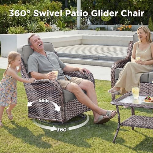 Luxury 10 Pieces Patio Furniture Set, Wicker Swivel Rocker Patio Chairs - Image 3